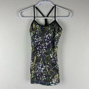 Lululemon Green Floral Sport Camo Dot Luon Power Y Athletic Tank Top Size 4